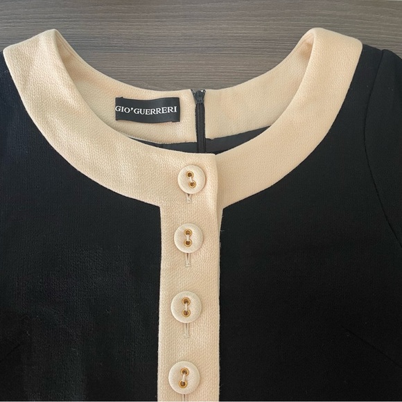 Vintage Gio Guerreri Wool Black and Beige Buttoned A-line ¾ Sleeves Dress - Picture 10 of 15